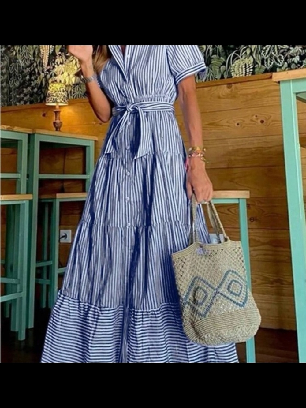 NWOT Striped Blue & White Tie-Waist Maxi Dress